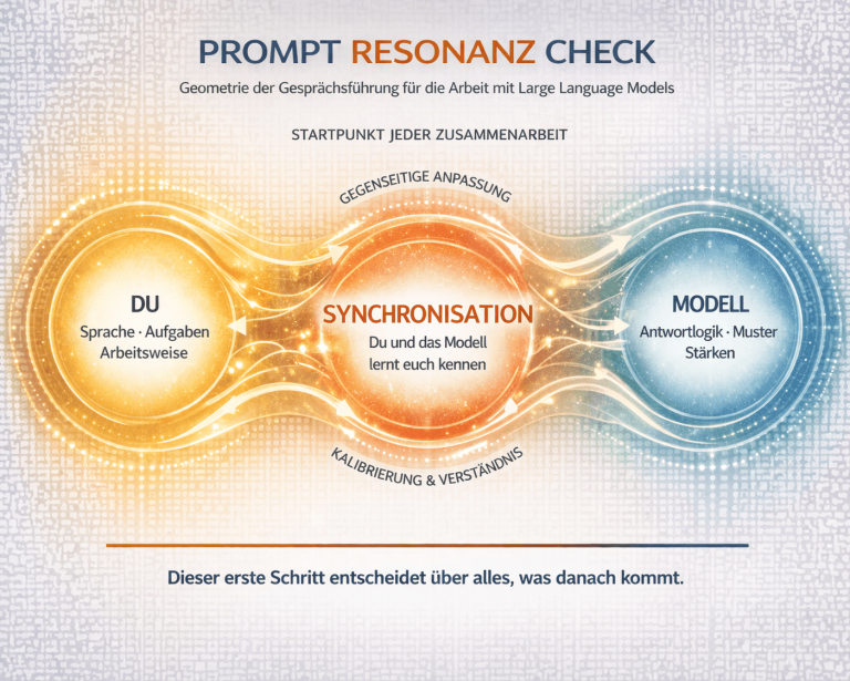 Diagramm zur Resonanzprüfung mit drei Bereichen: Du, Synchronisation und Modell.