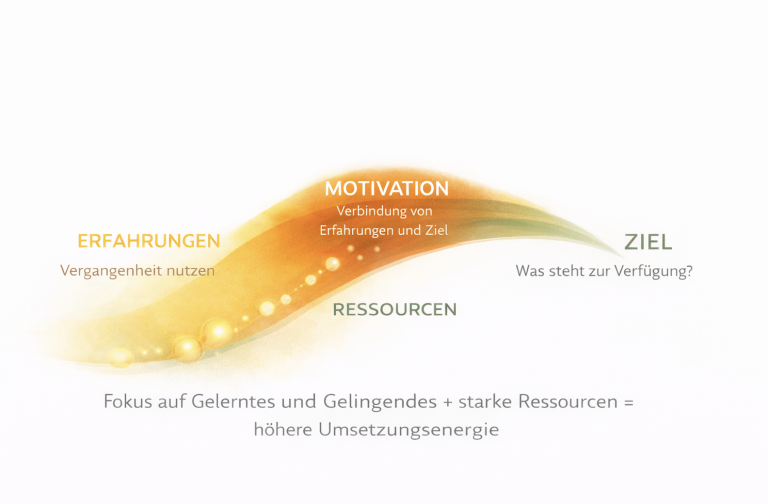 Kurven sind beschriftet mit "Erfahrung", "Motivation", "Ressourcen" und "Ziel".